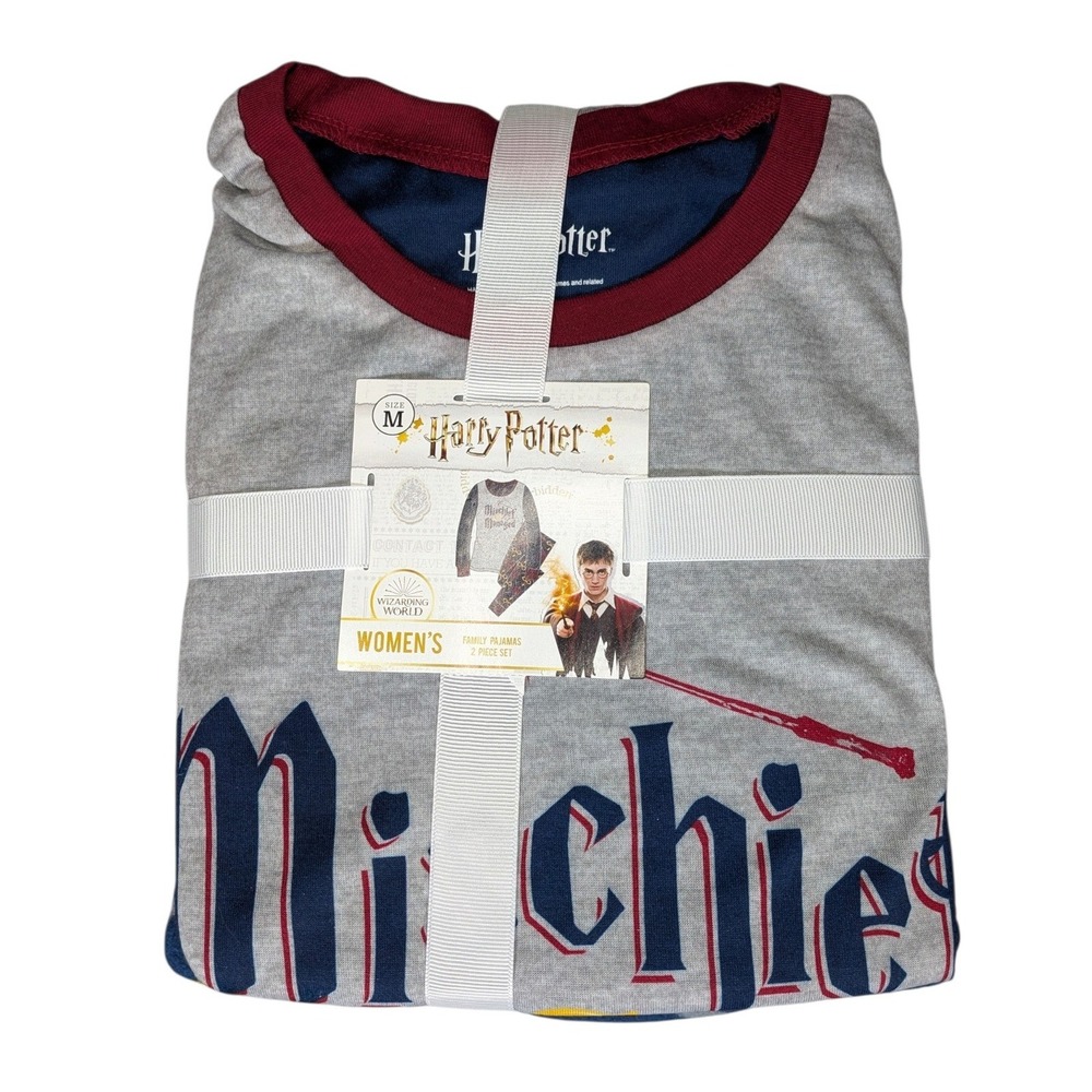 Harry Potter Women's Medium Pajama Set Mischief Managed Gray Navy 2 Piece NWT
